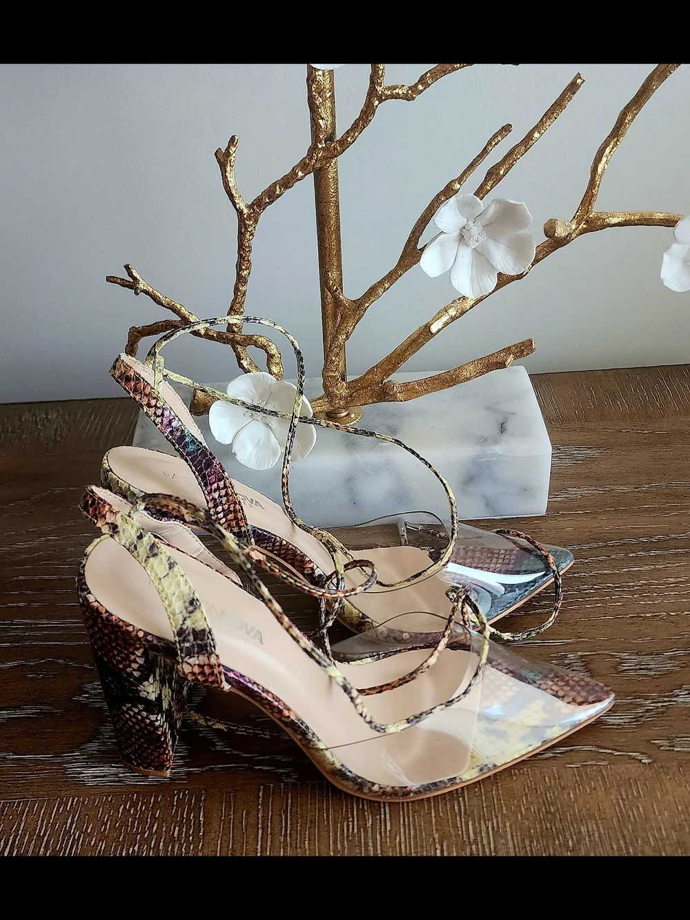 Fashion Nova Multicolor Snake-Print Pointed Lace-Up Heels